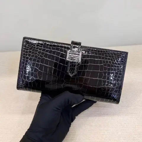 High Glossy Genuine Crocodile Skin 男士's Wallet Alligator 皮革 Long Size Card Cash License Holder 精品 Accessory
