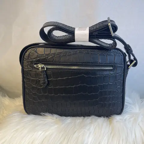 Exotic style real crocodile leather men's one-shoulder cross-body bag authentic crocodile belly leather men's black postman bag
