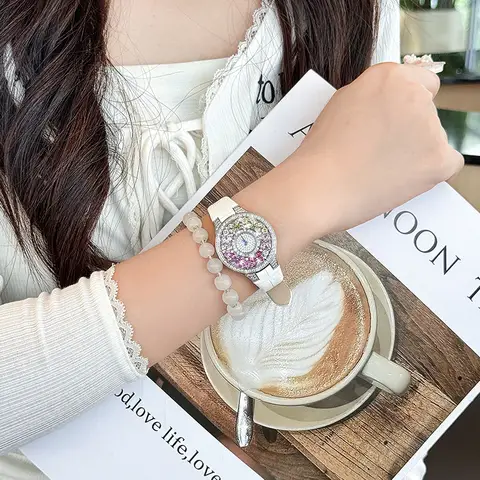 精品 Colorful 女士's 手錶 Quality Jewel Wrist手錶 錶帶 優雅 Timepiece for 女士 精品 Brands 石英 手錶es clock