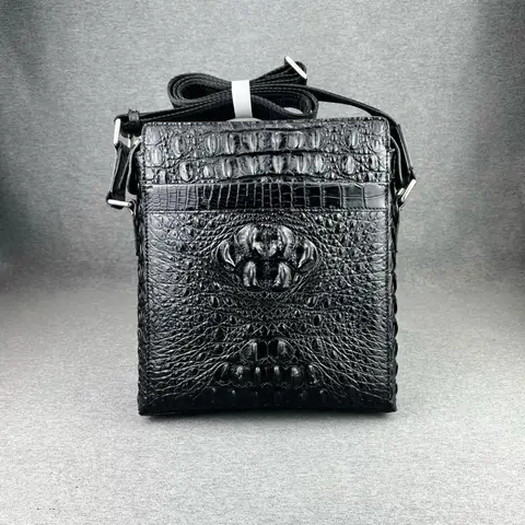 Authentic crocodile leather zipper men's cross-body bag real crocodile leather fashion men's one-shoulder mail bag