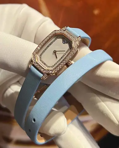 New arrival 時尚 女士 石英 手錶 Emerald series Octagon Two Layer Satin Strap Mother shell pearl Diamond Lady wri